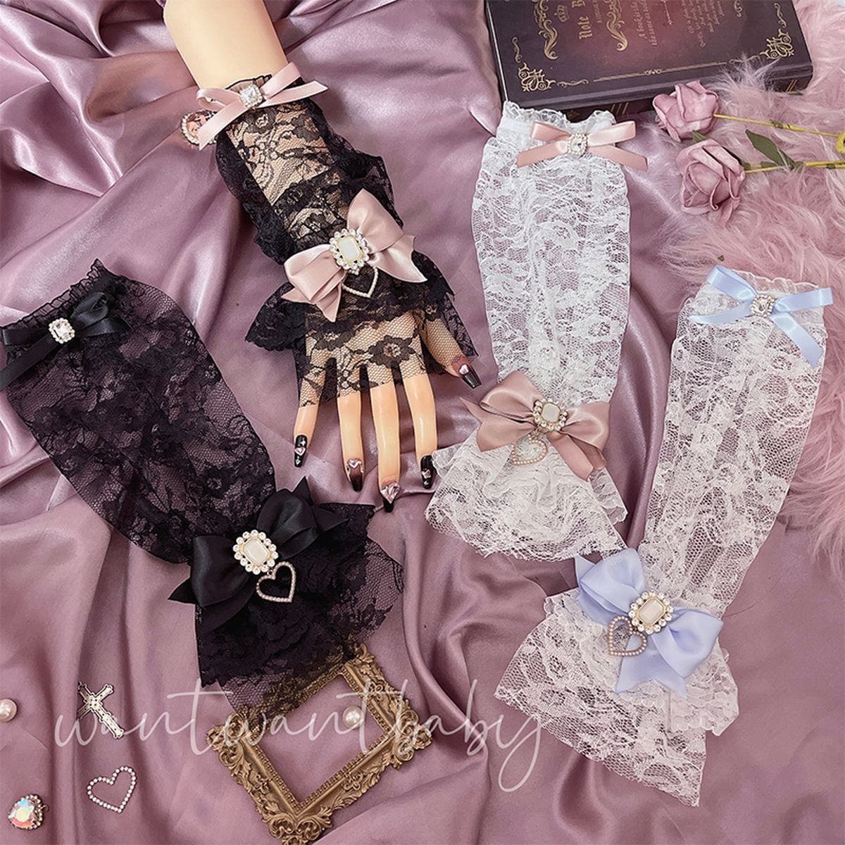 Cute Lace Arm Covers with Ribbons