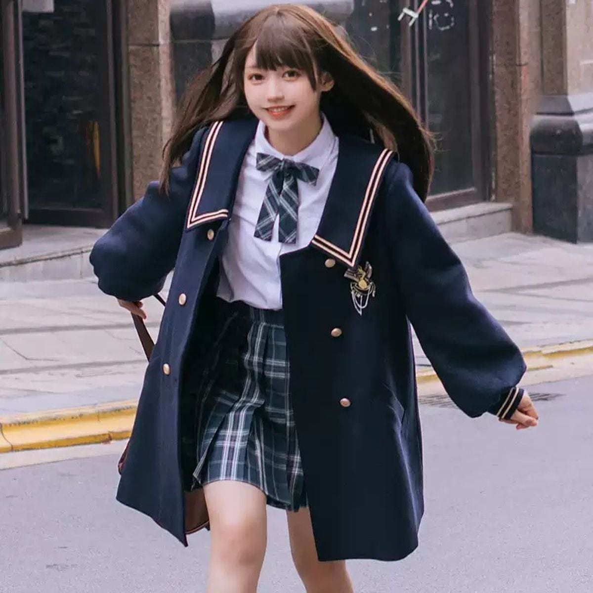 Sailor Collar Double-Breasted Coat