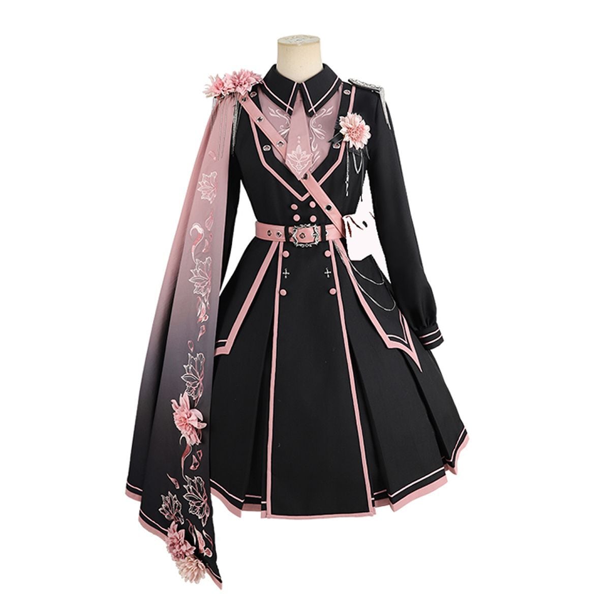 Pink and Black Military Lolita Dress Set