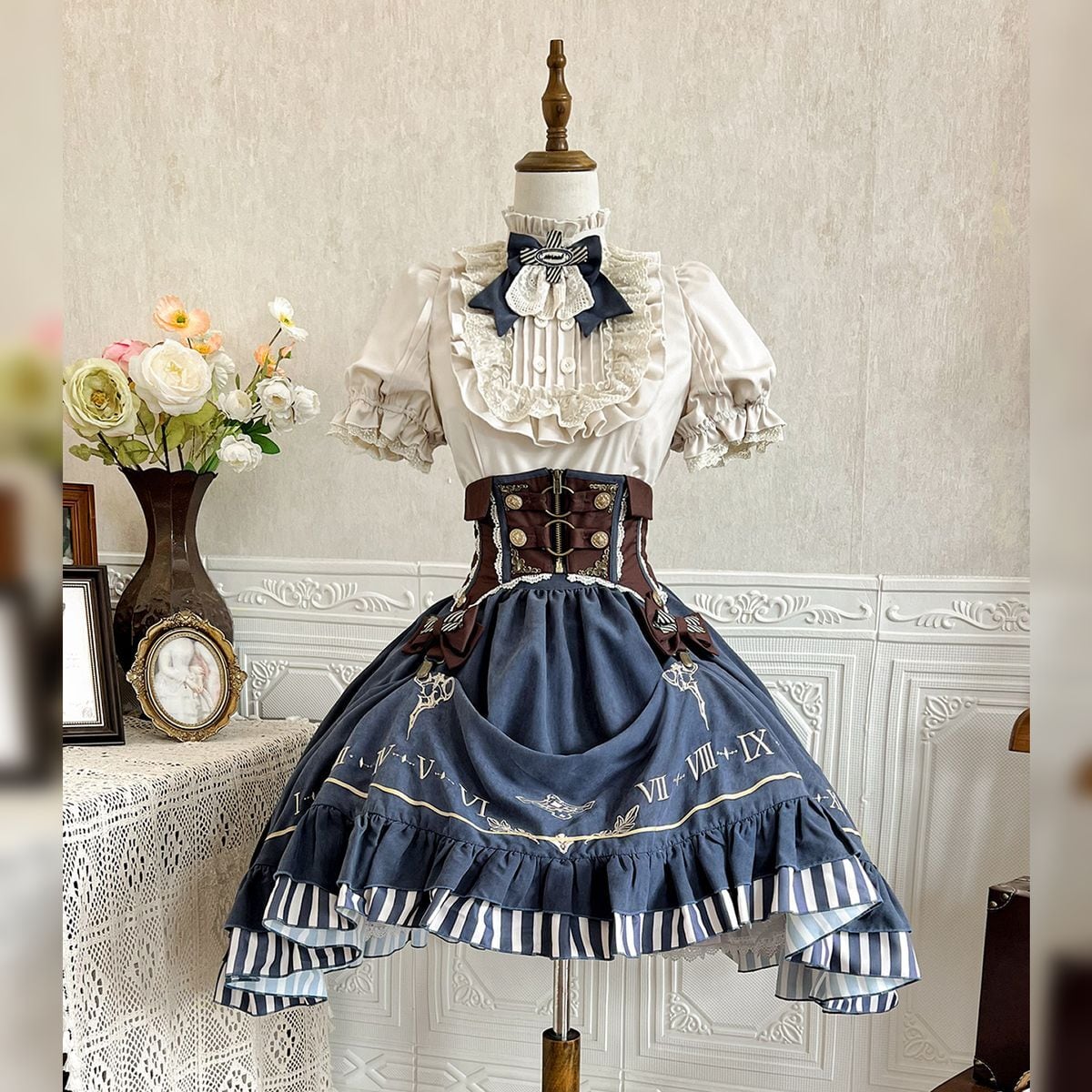 Steampunk Frilled Lace-Up Short Dress