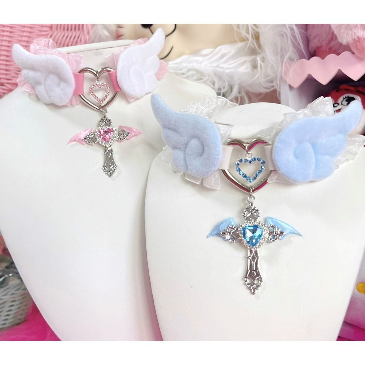 Angelic Heart Cross Choker Necklace
