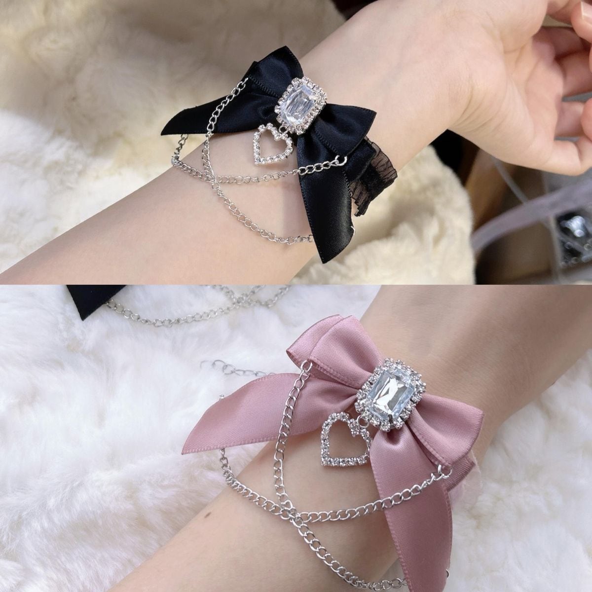 Jirai-kei Heart Ribbon Chain Bracelet
