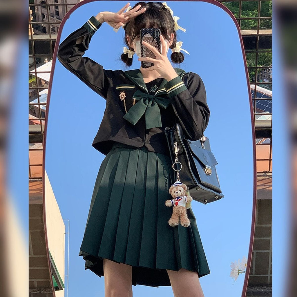 Green x Black School Uniform Ensemble