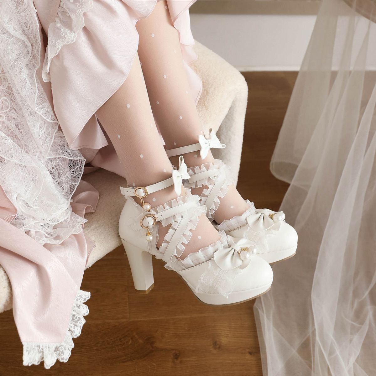 Frilled Lace High-Heel Lolita Shoes (5 Colors Available)