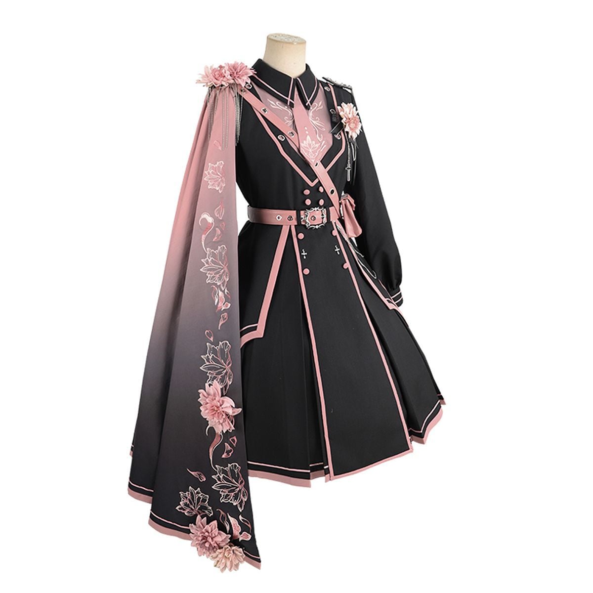 Pink and Black Military Lolita Dress Set