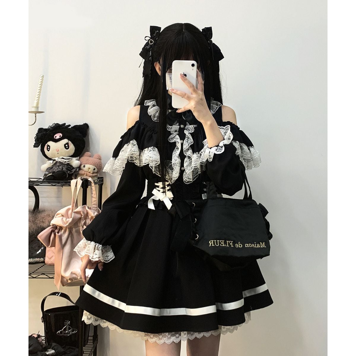 Jirai-kei Long Sleeve Open Shoulder Blouse