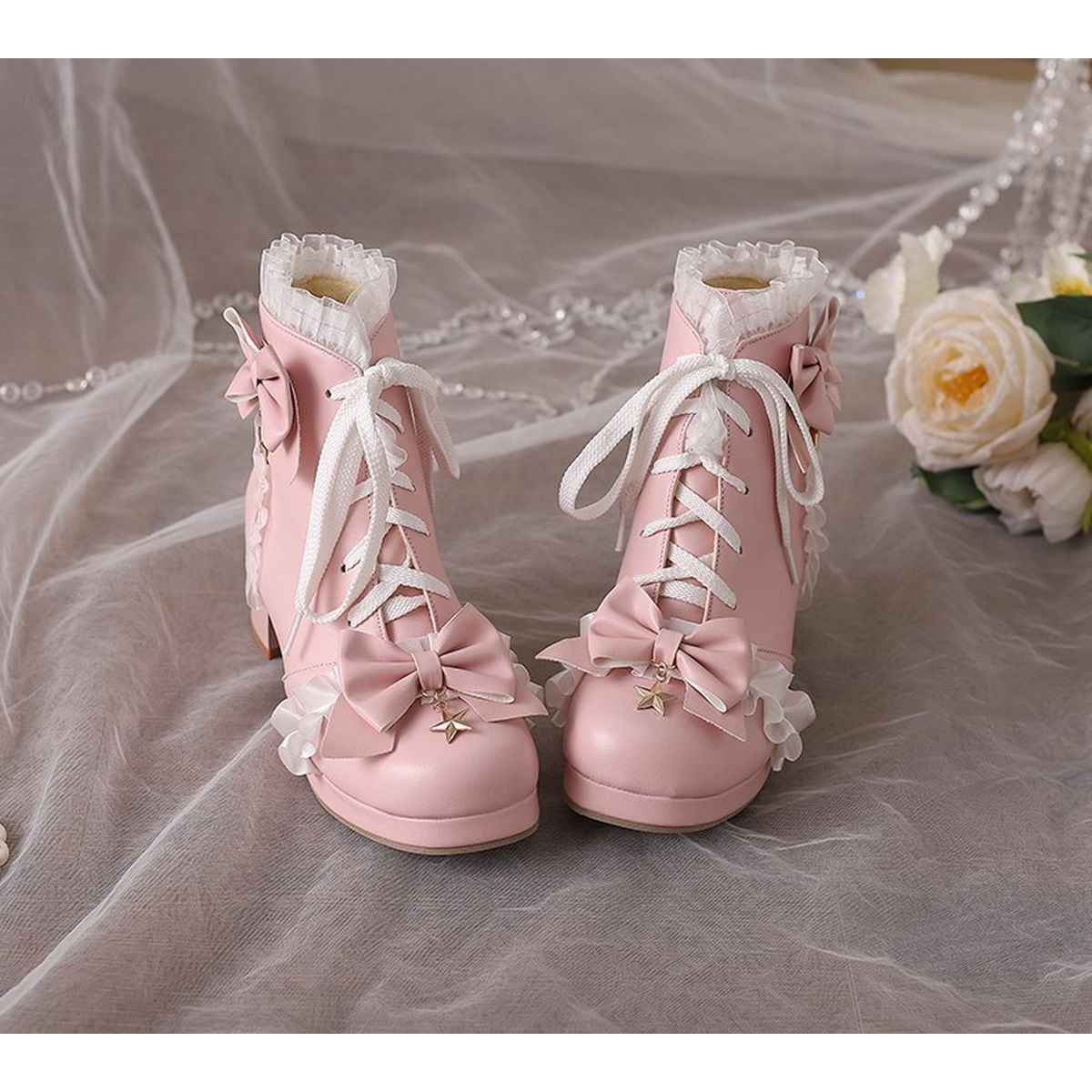 Star Strap Ruffle Ribbon Boots