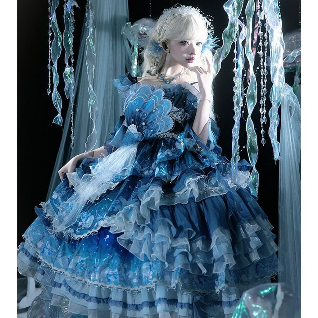 Blue Ruffle Gradient Dress Set