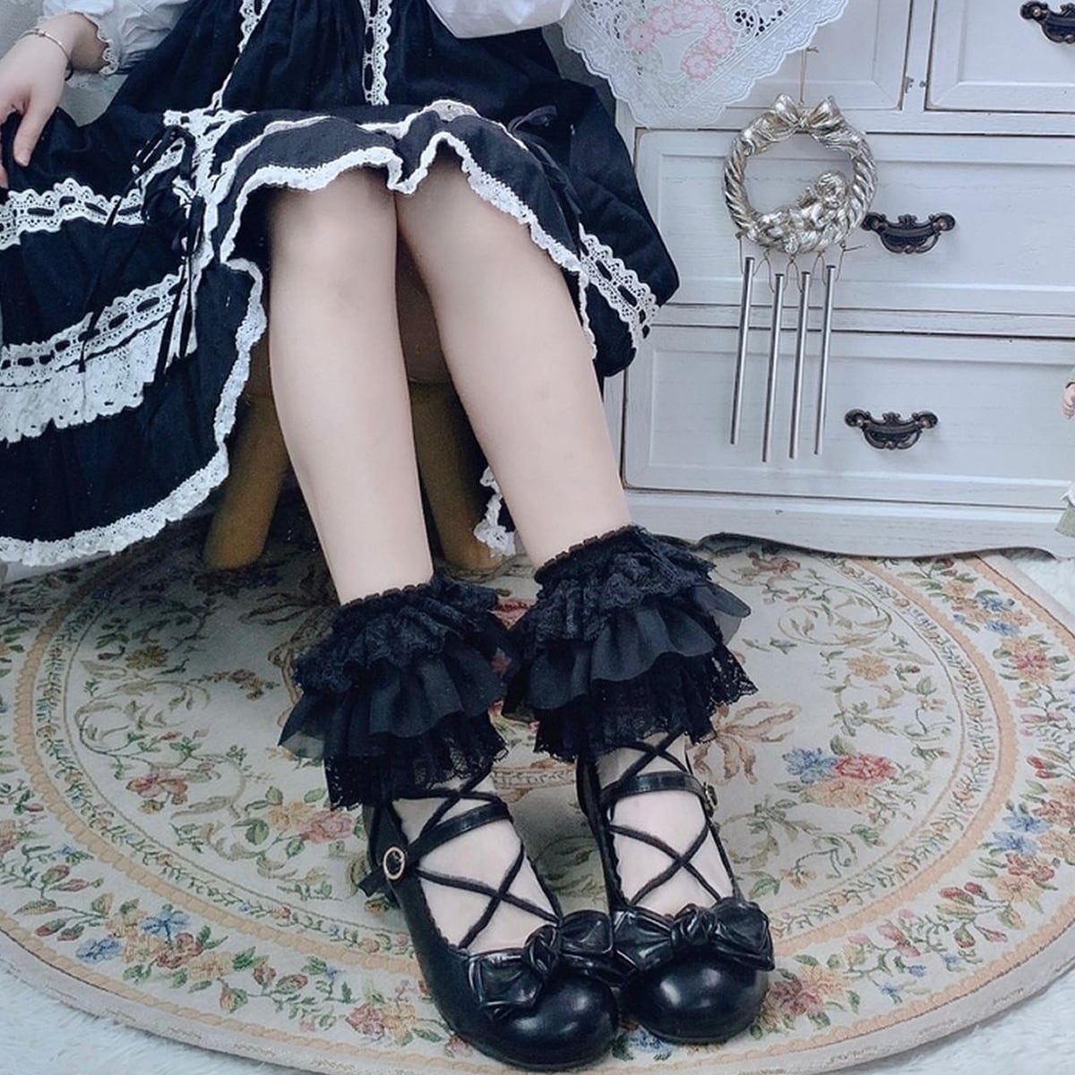 Elegant Black Frill Socks