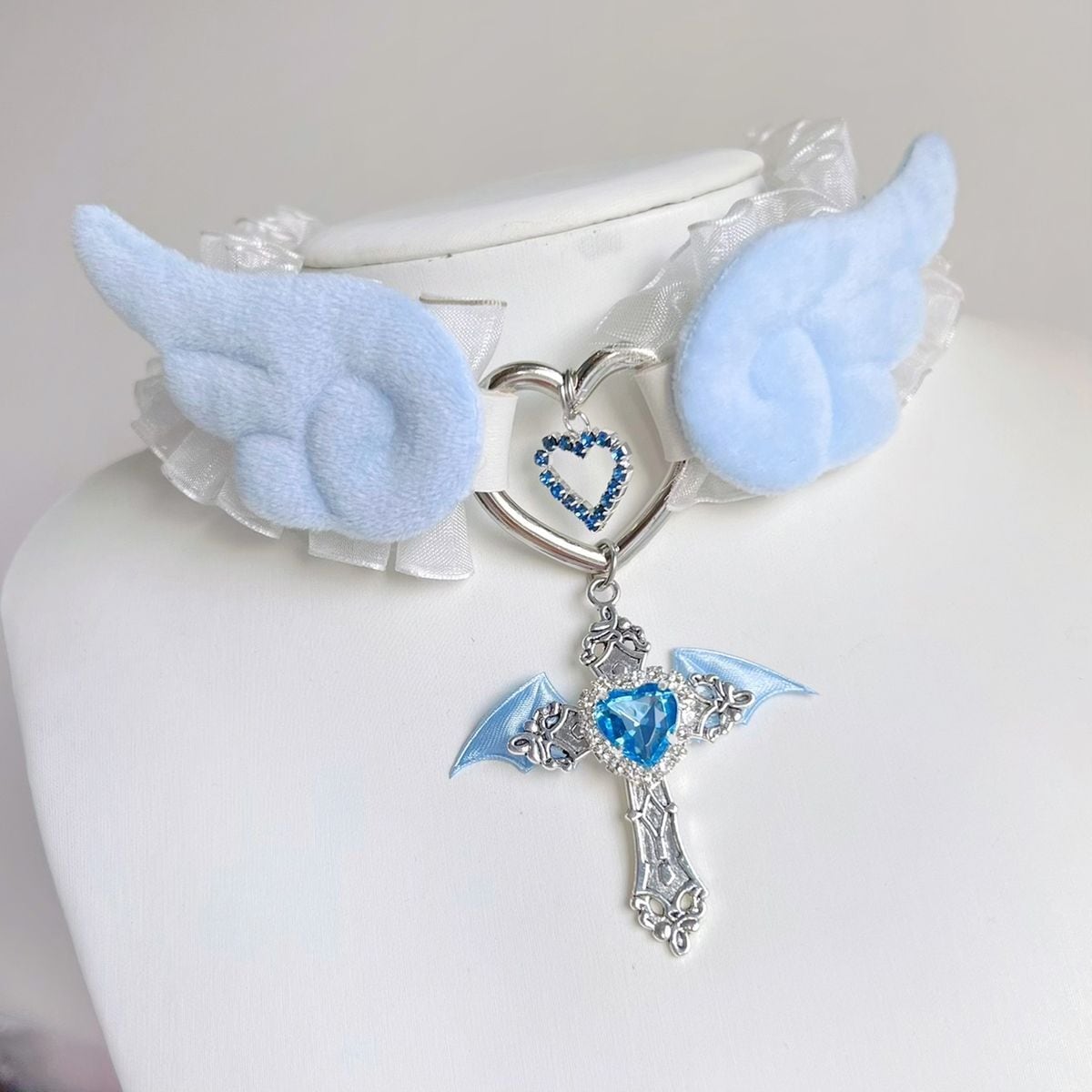 Angelic Heart Cross Choker Necklace