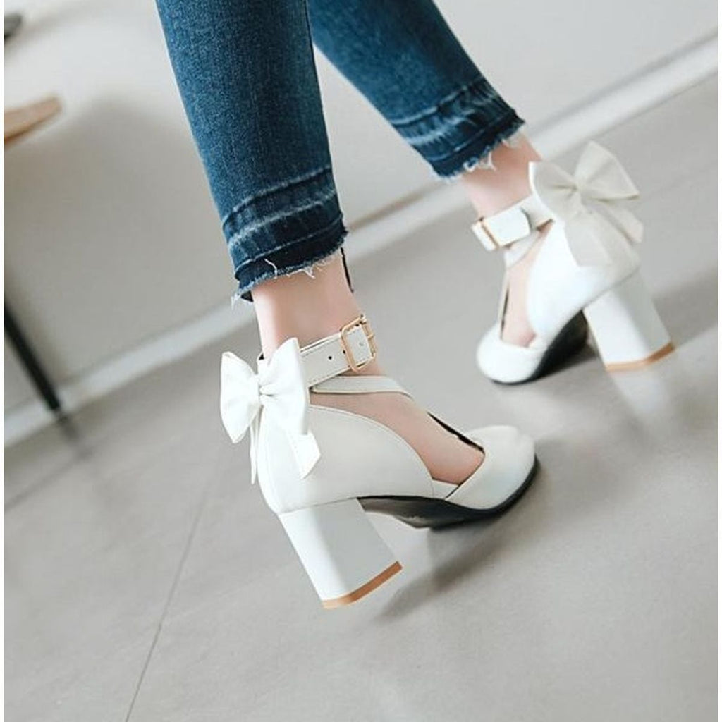 Back Ribbon Cross-Strap Pumps