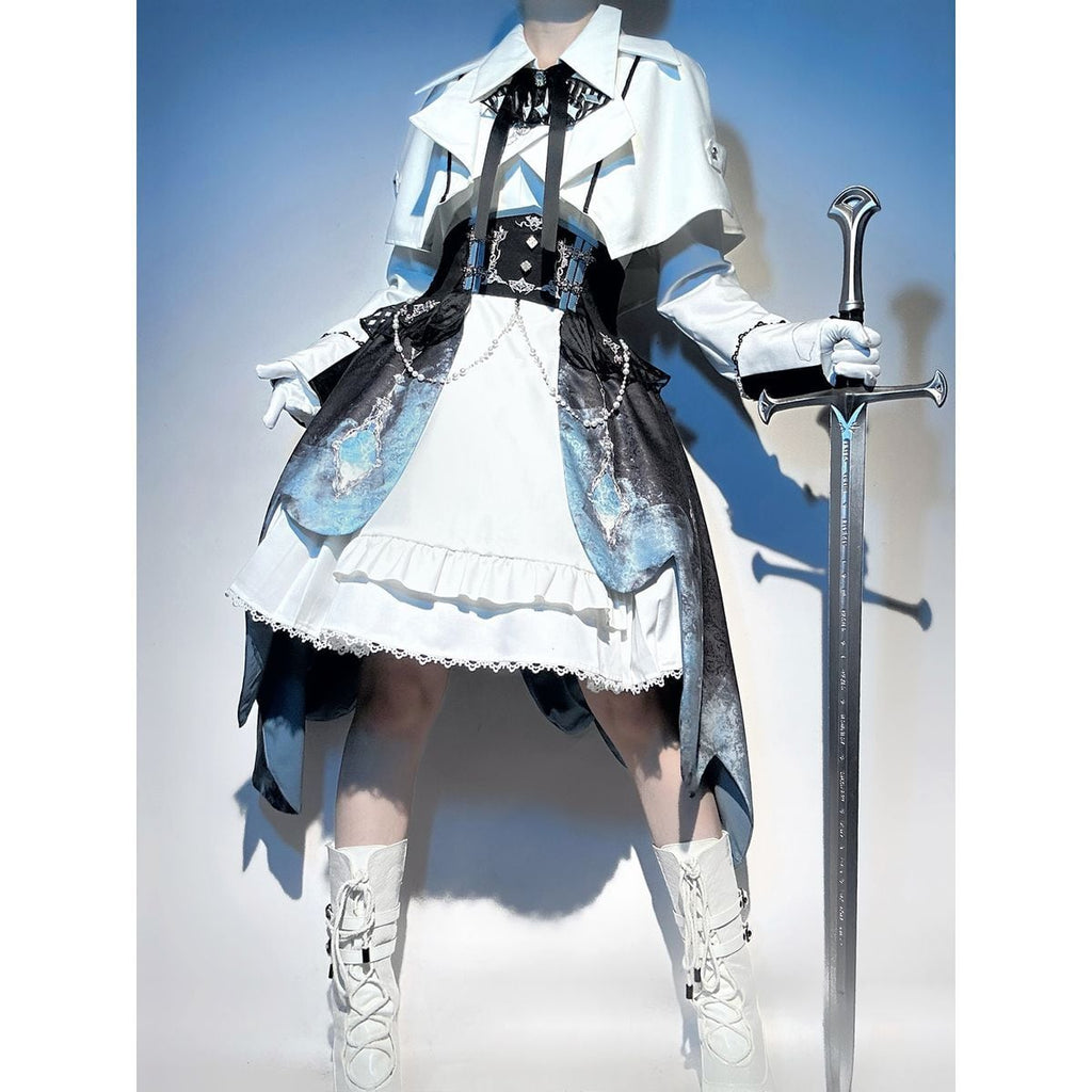 Stylish Military Cape Dress Set