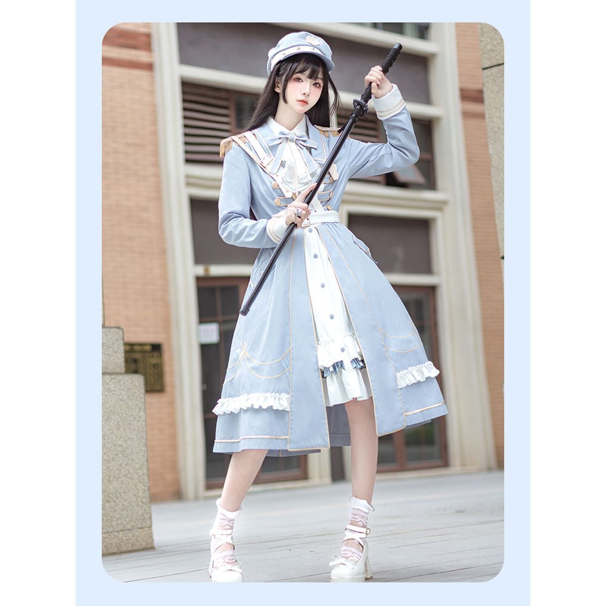 Sky Blue Military Lolita Dress Set
