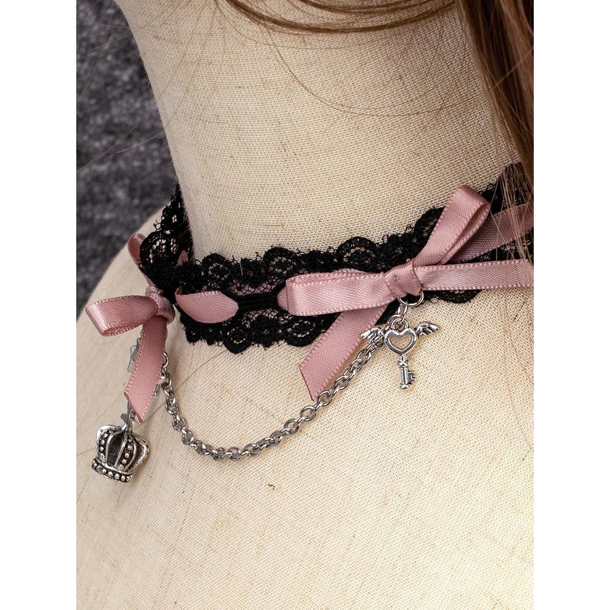 Crown Charm Ribbon Choker
