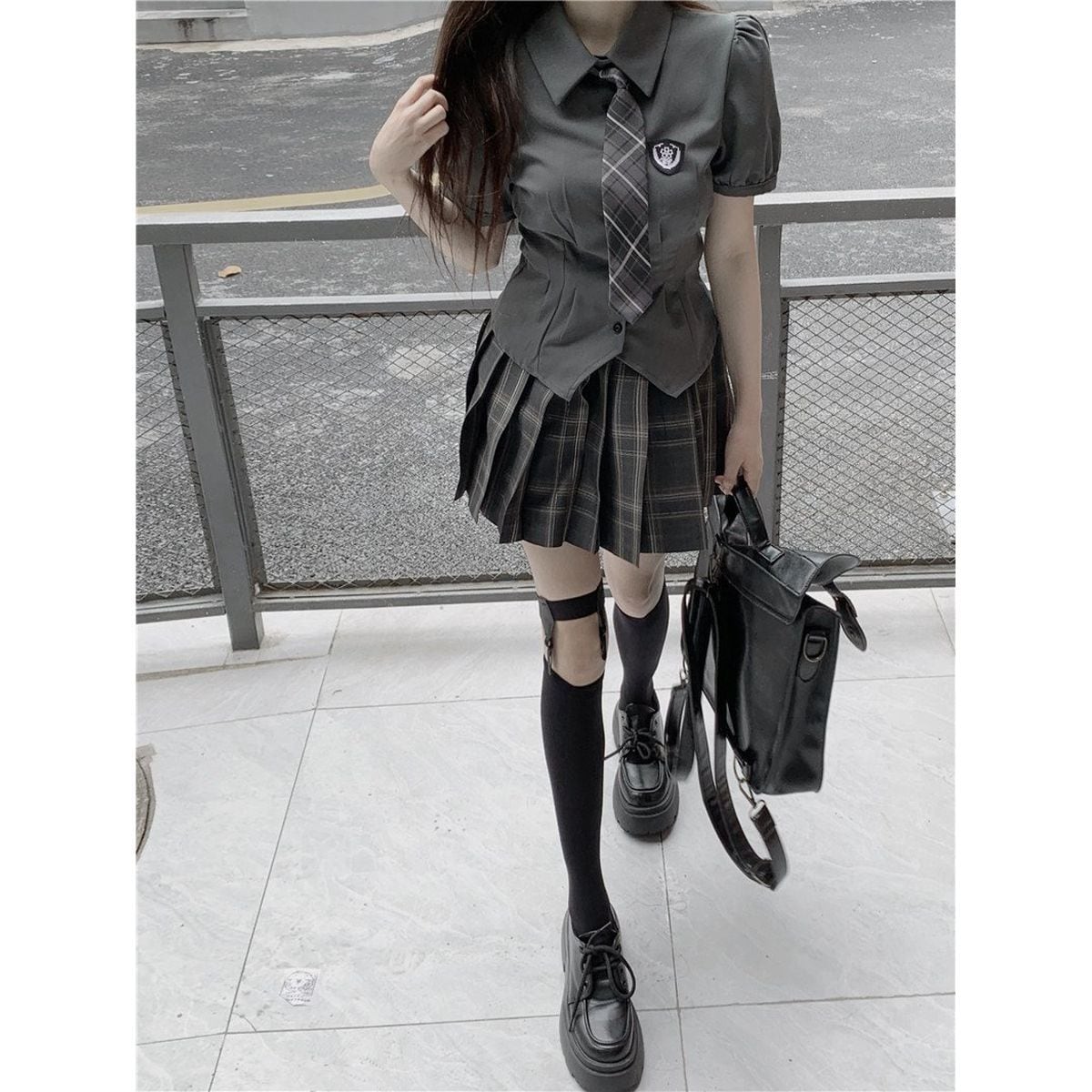 Adorable Checkered Uniform Ensemble