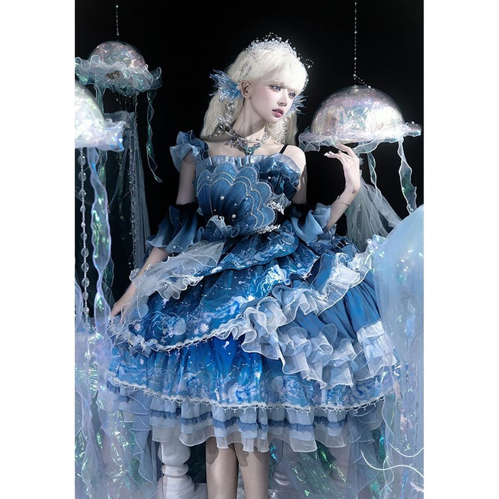 Blue Ruffle Gradient Dress Set