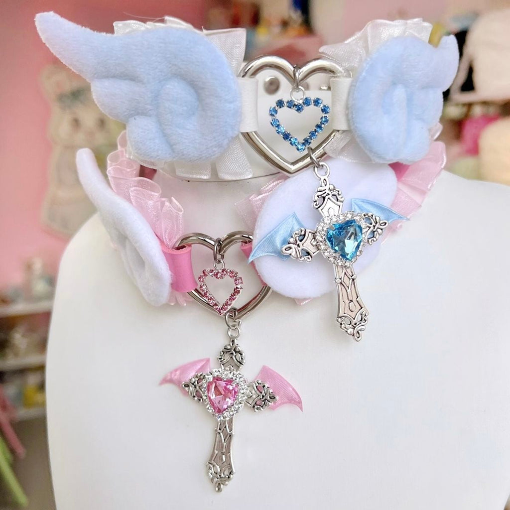 Angelic Heart Cross Choker Necklace