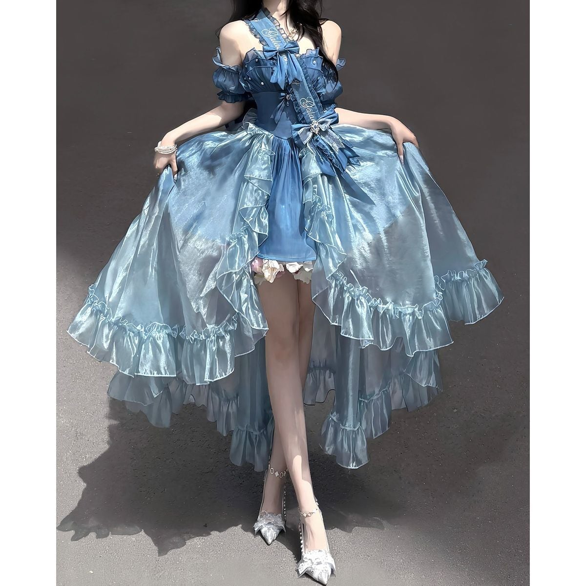 Graceful Pearl Frill Dress Outfit