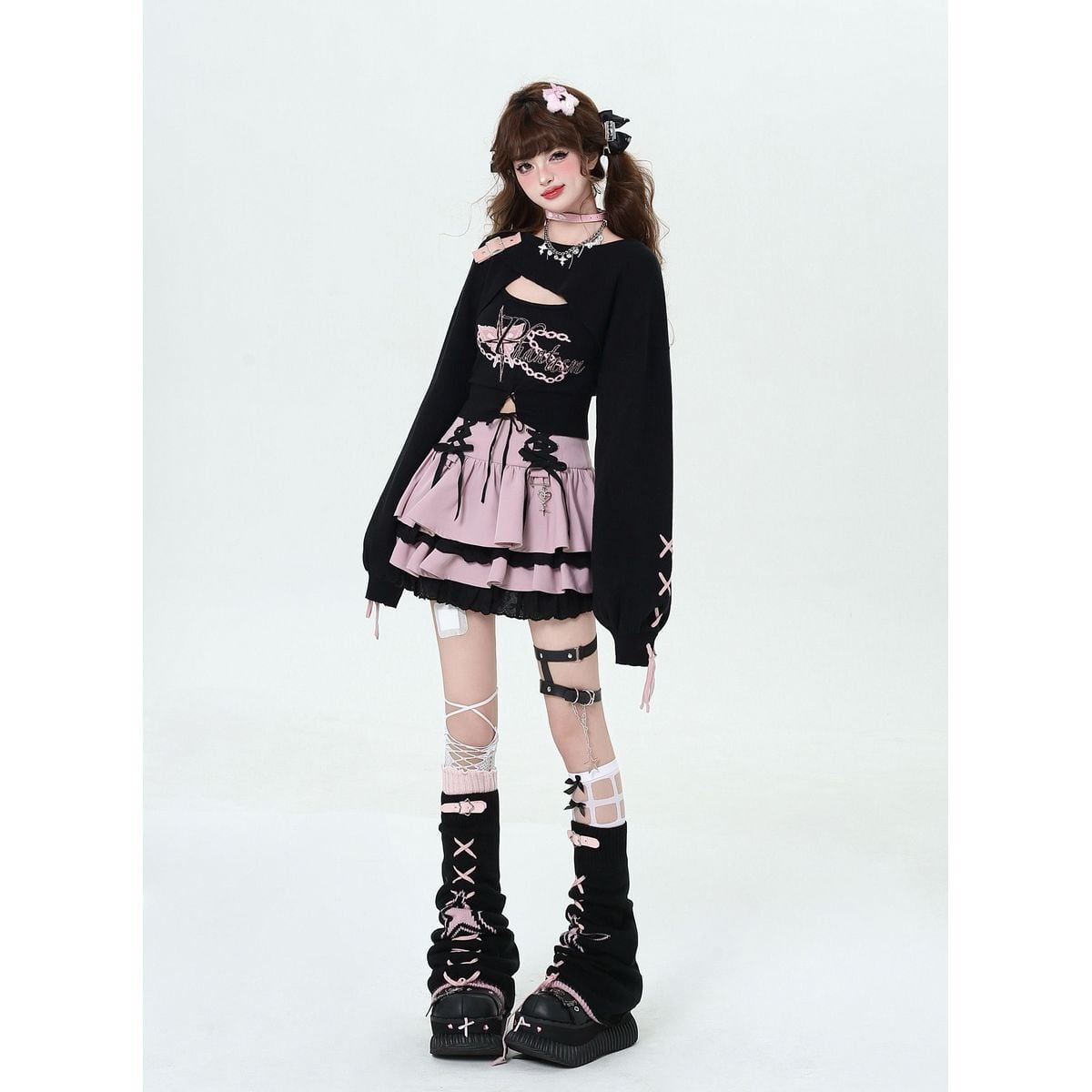 Jirai-kei Lace-Up Mini Skirt