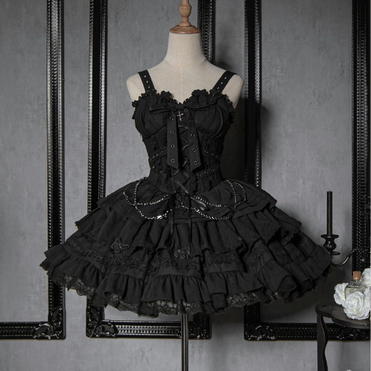 Gothic Lace-Up Jumper Skirt Set