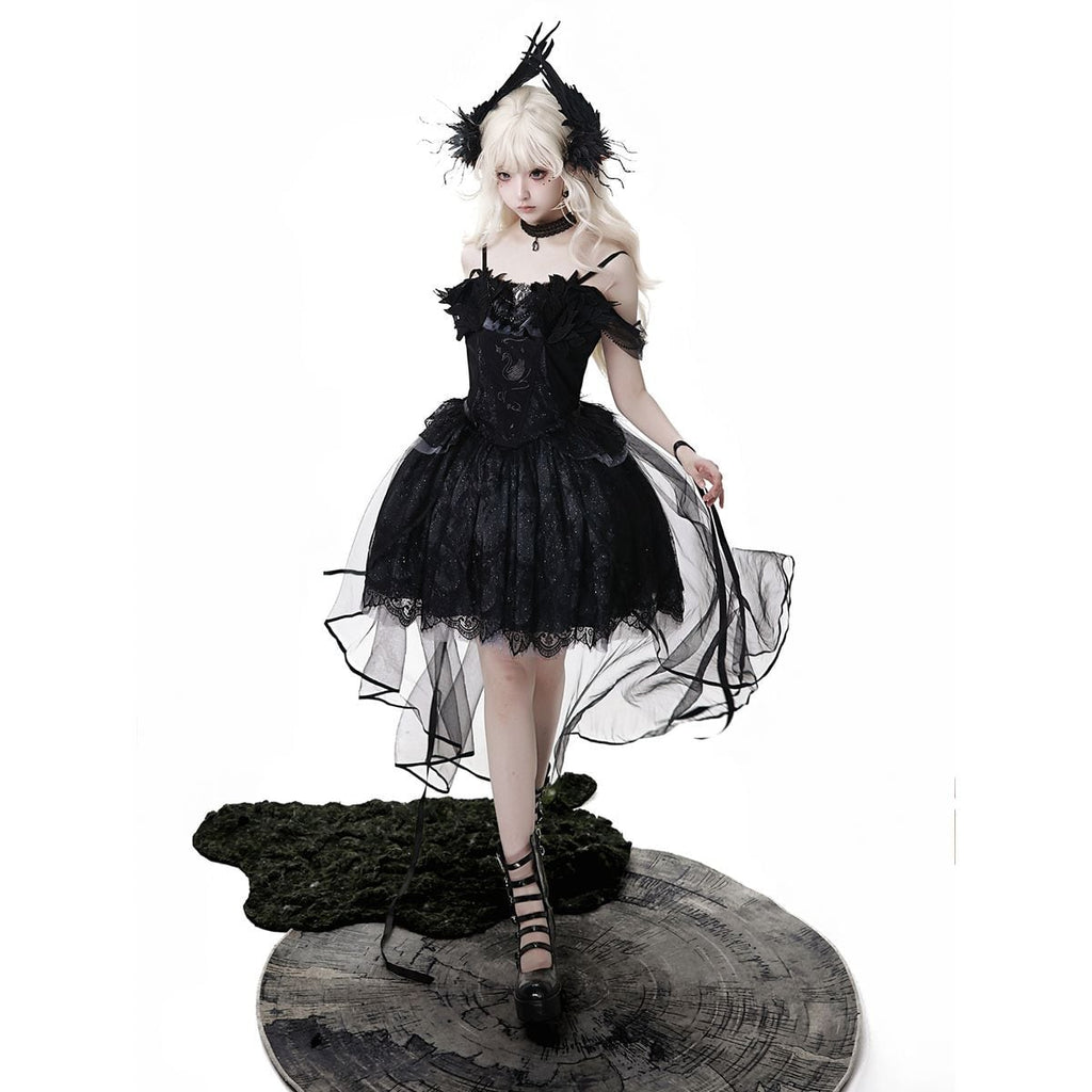 Elegant Gothic Lace Off-Shoulder Ensemble