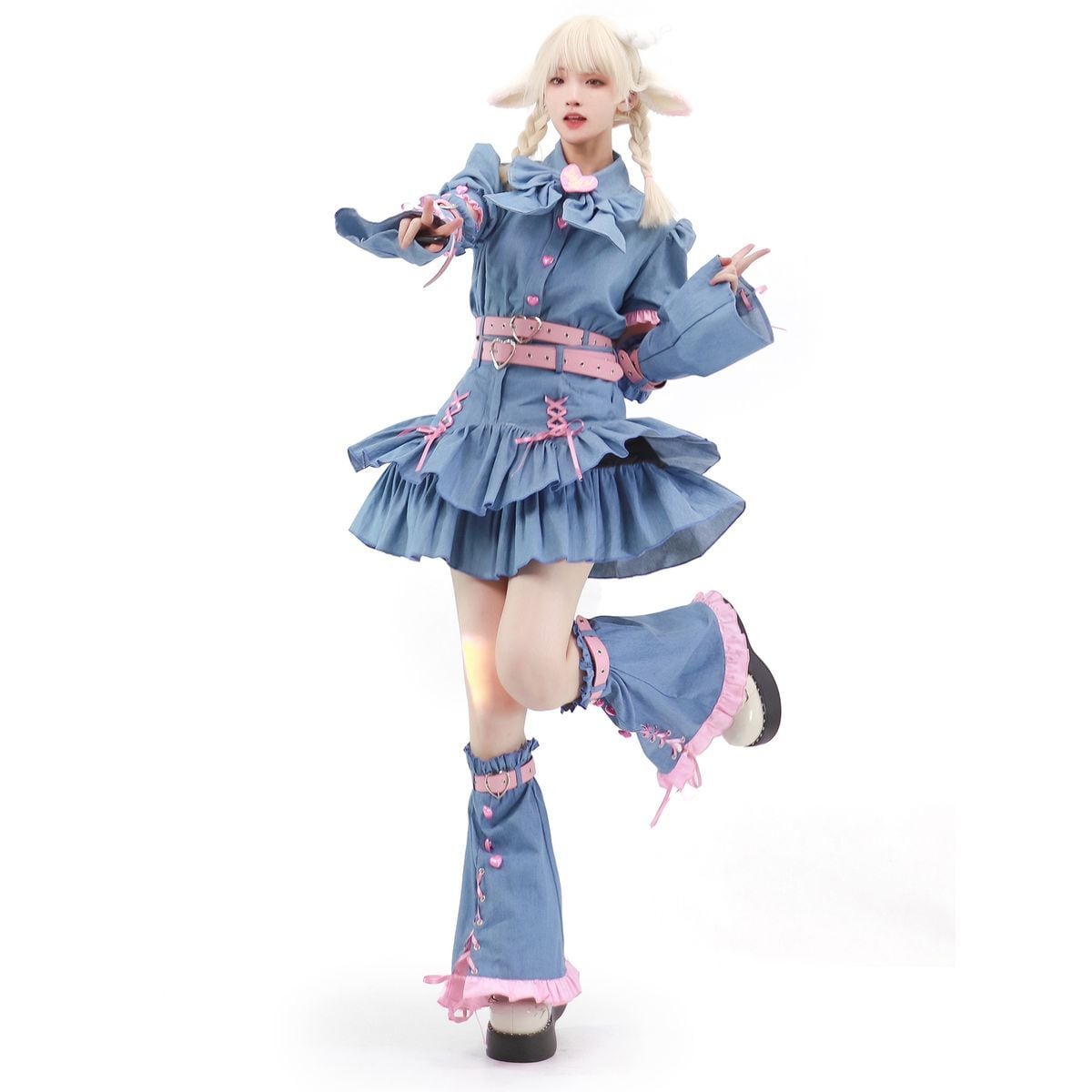 Y2K Mini Skirt Heart Denim Set