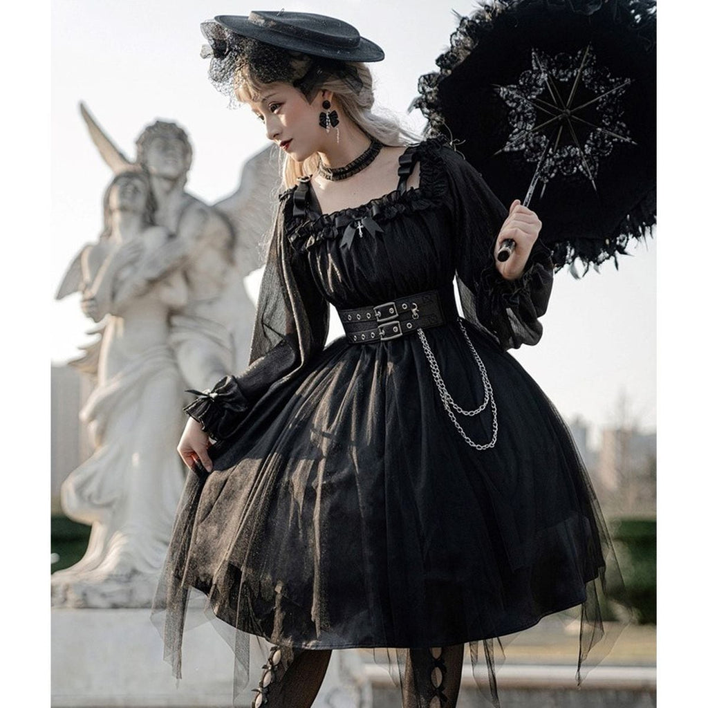 Gothic Off-Shoulder Double Belt Dress