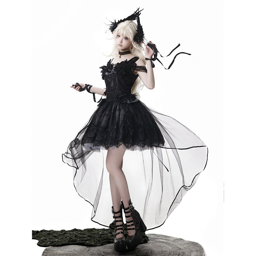 Elegant Gothic Lace Off-Shoulder Ensemble