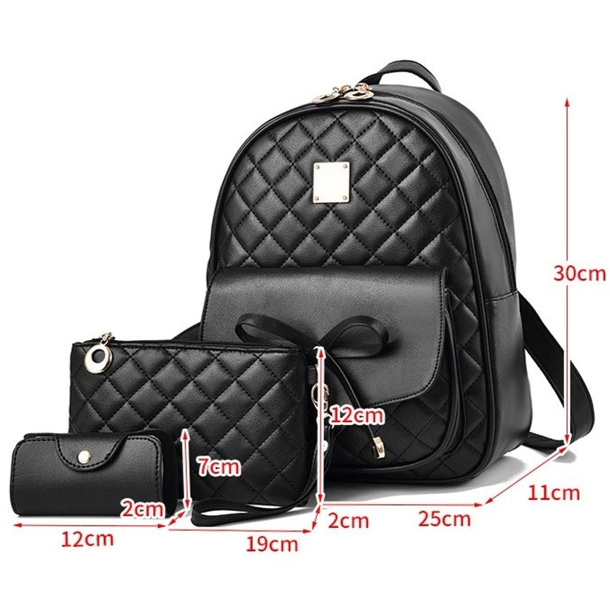 Ribbon Front Backpack with Pouch and Case