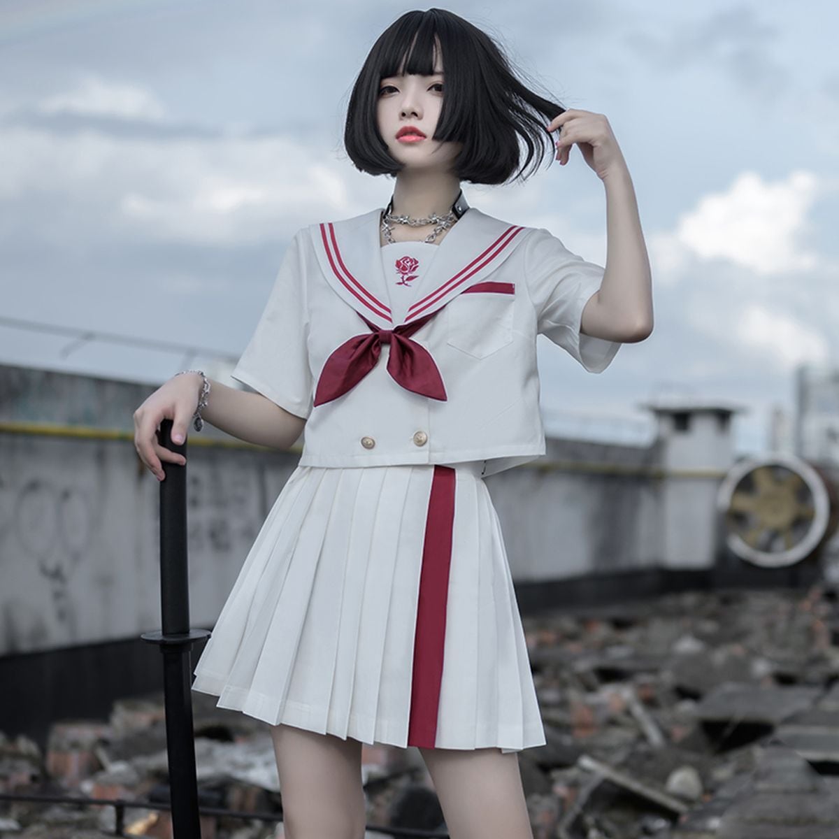 Red and White Sailor Uniform