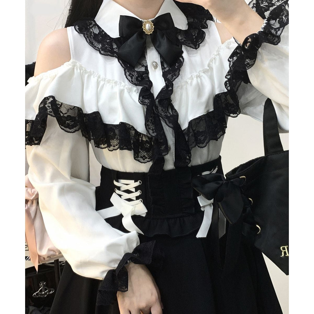 Jirai-kei Long Sleeve Open Shoulder Blouse