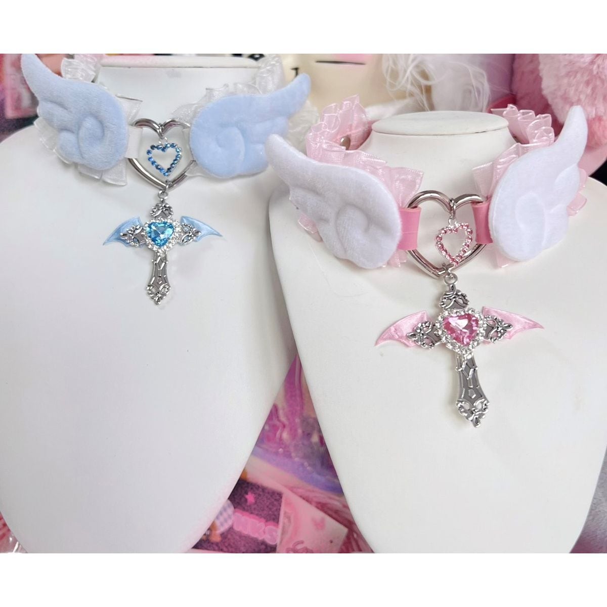 Angelic Heart Cross Choker Necklace
