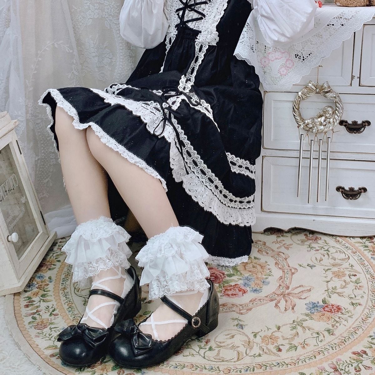 Elegant Black Frill Socks