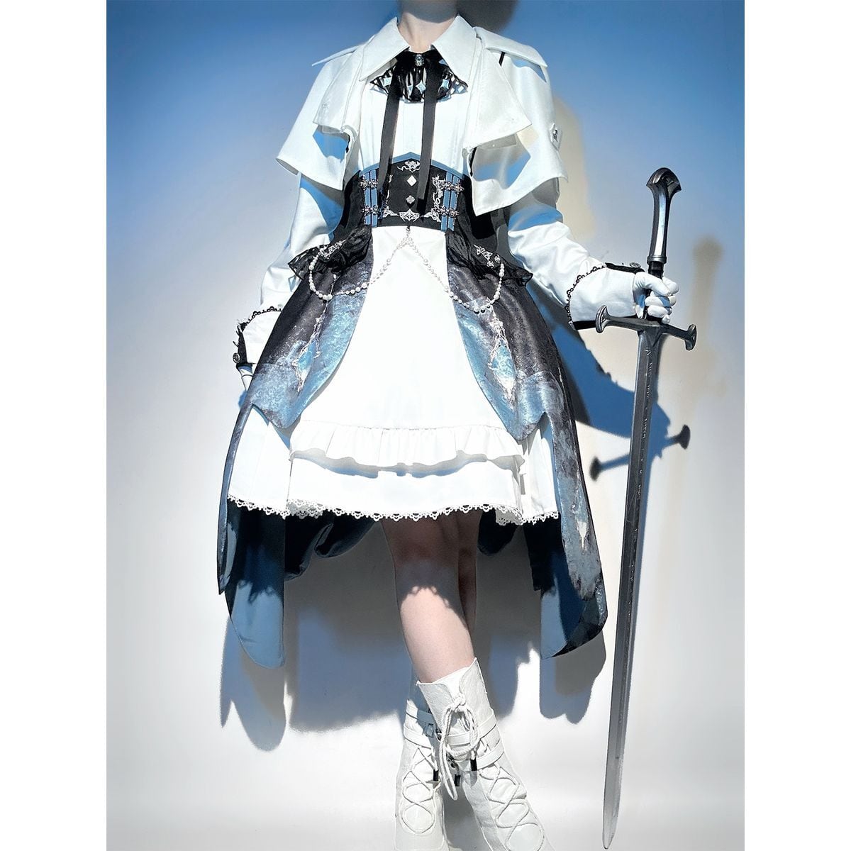 Stylish Military Cape Dress Set