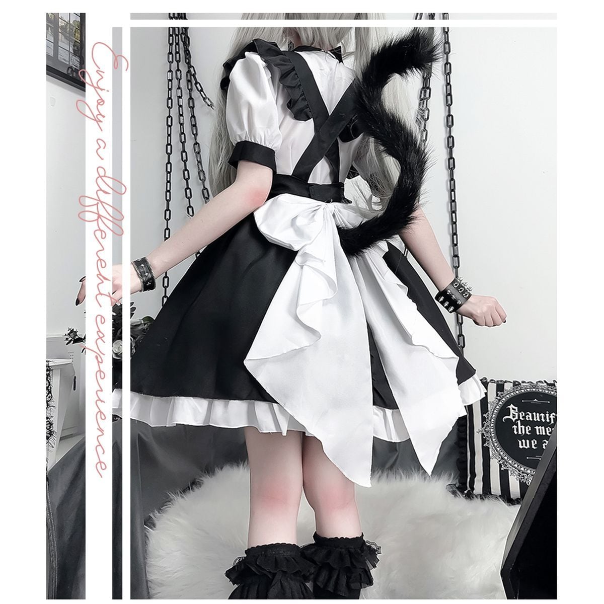 Gothic Lace-Up Frill Maid Dress
