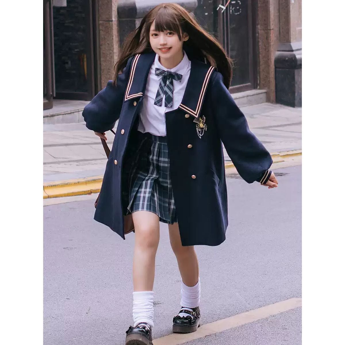 Sailor Collar Double-Breasted Coat