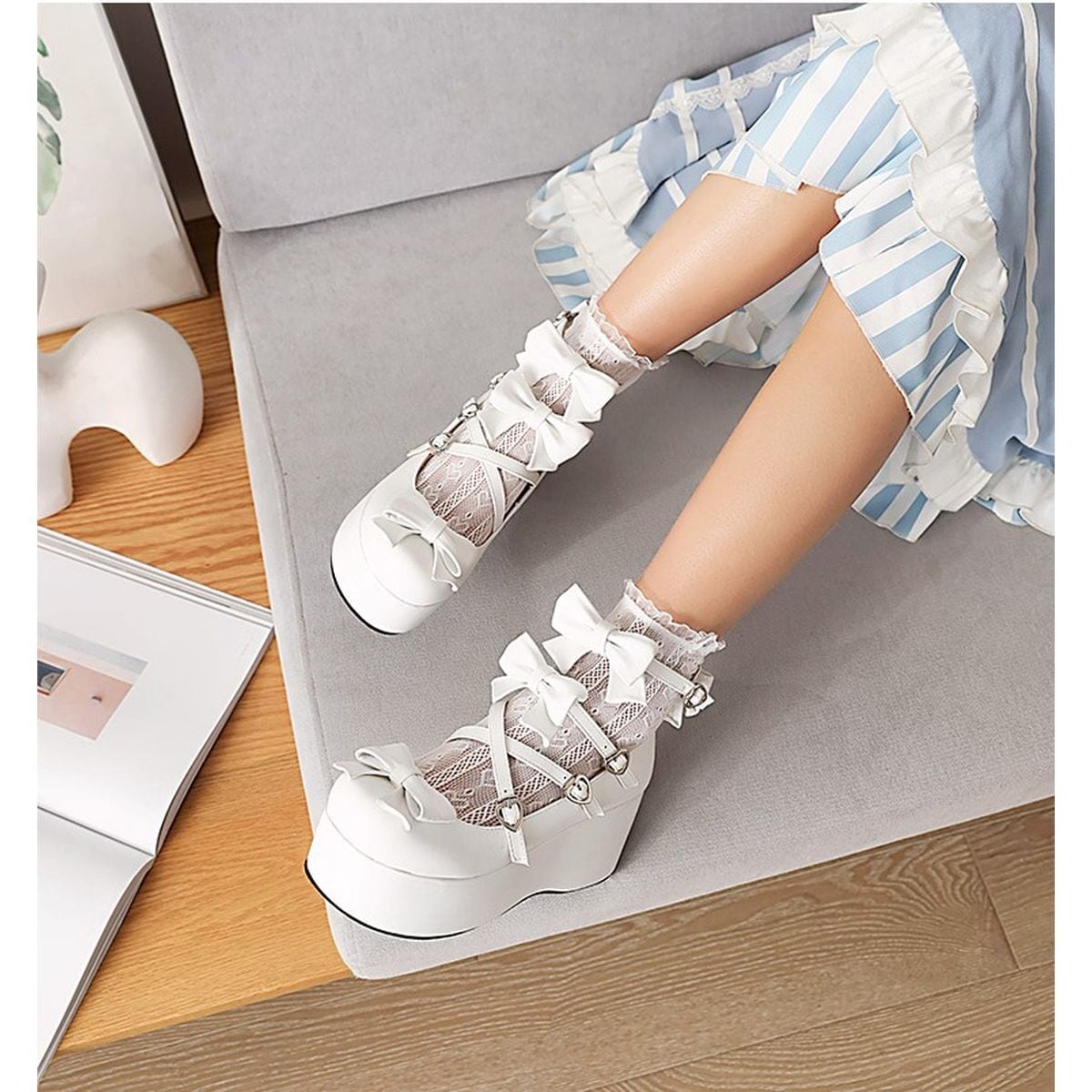 Platform Ribbon Heart Strap Shoes