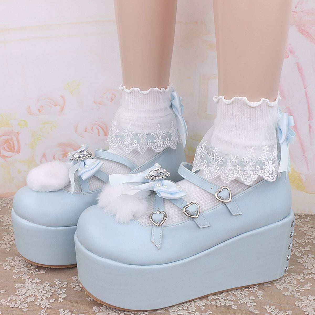 Heart Charm Ankle Socks with Back Bow