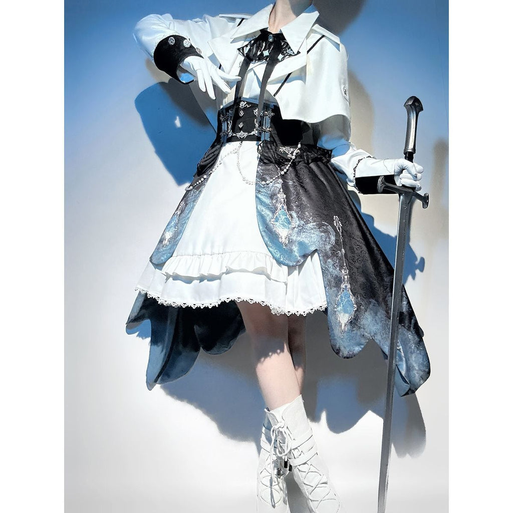 Stylish Military Cape Dress Set