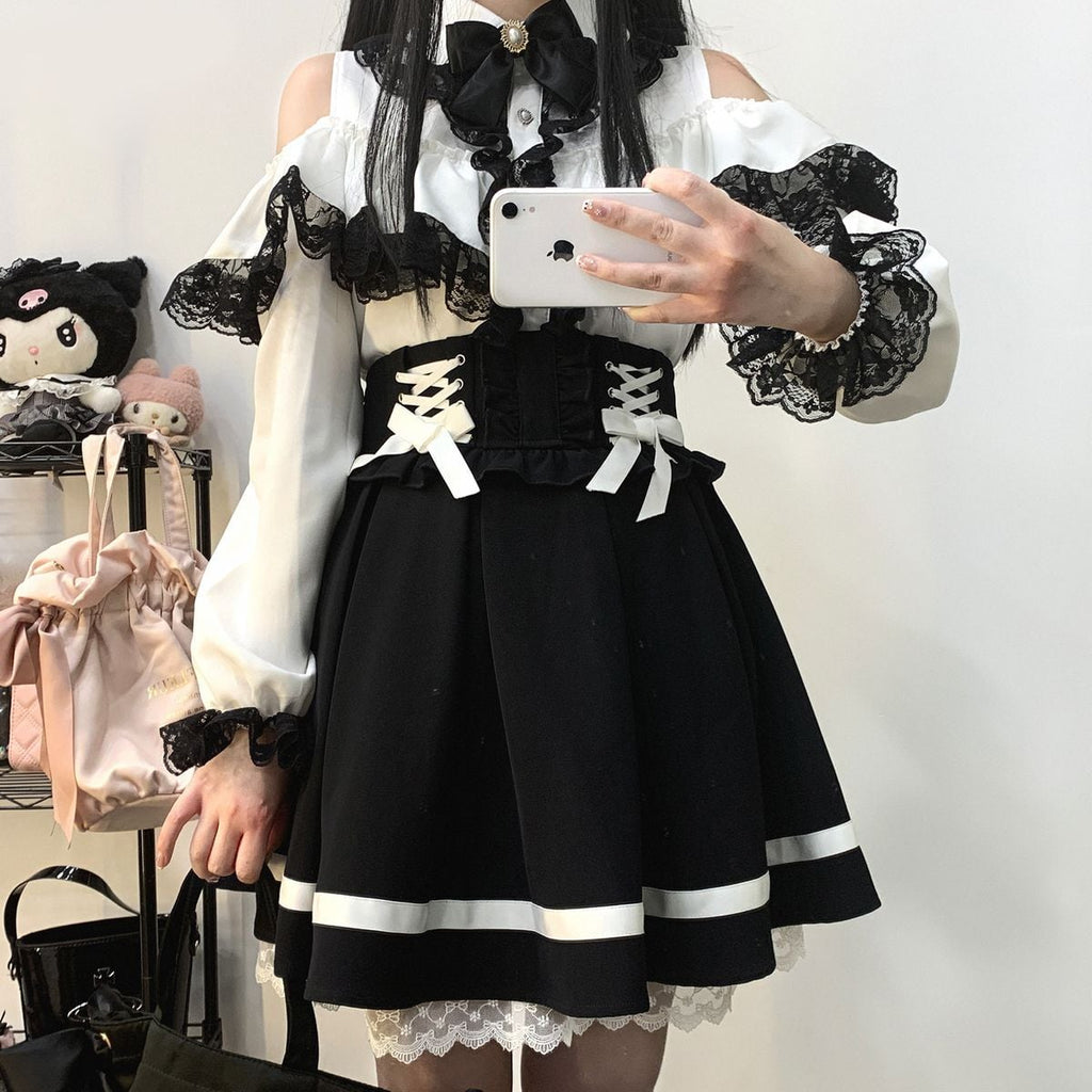 Jirai-kei Long Sleeve Open Shoulder Blouse