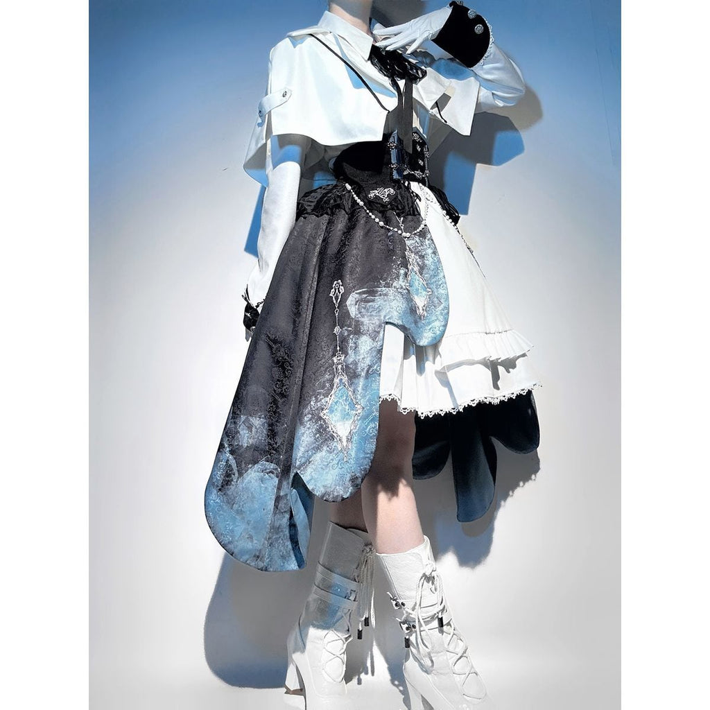 Stylish Military Cape Dress Set