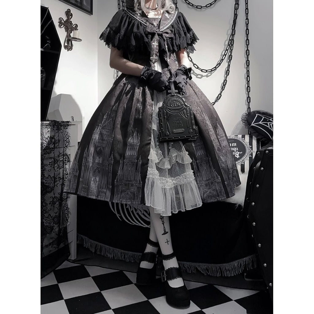 Gothic-Inspired Cape Jumper Skirt Outfit