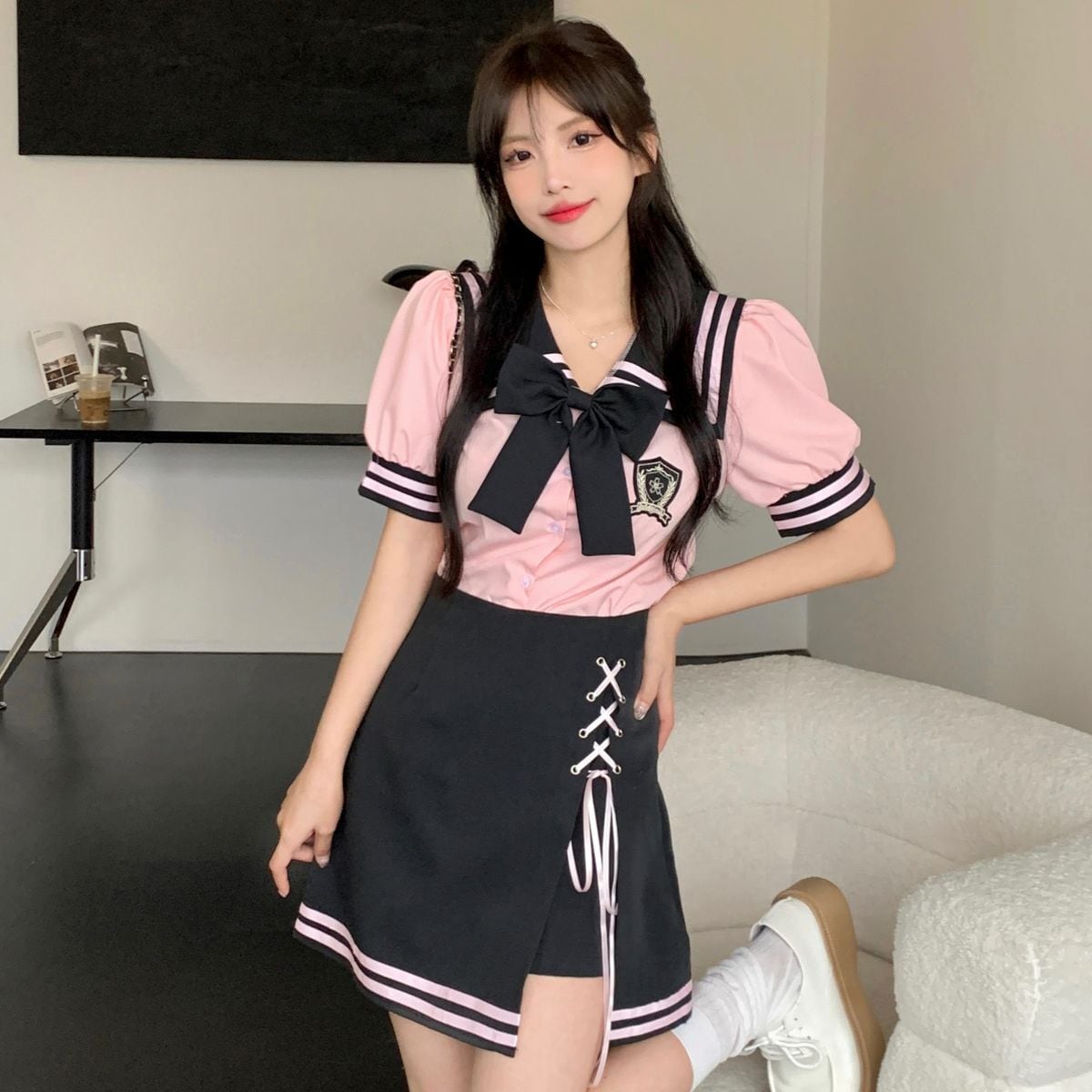 Sailor Collar Short Sleeve Set up