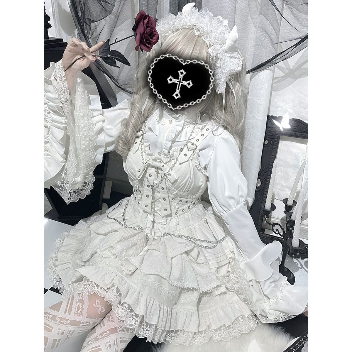 Gothic Lace-Up Jumper Skirt Set