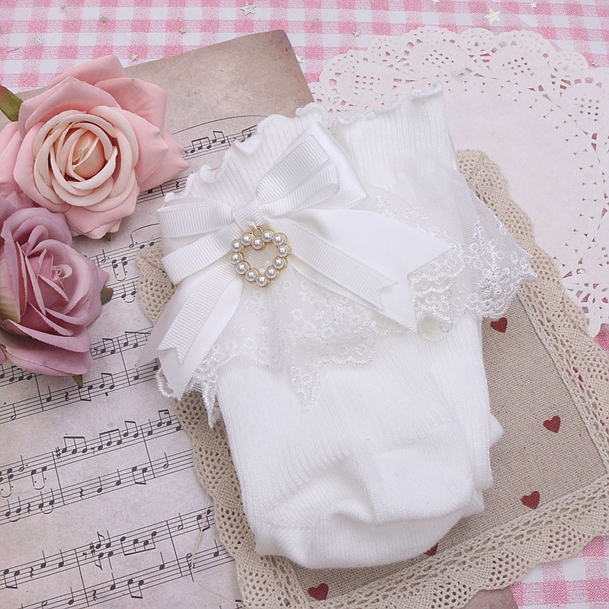 Heart Charm Ankle Socks with Back Bow