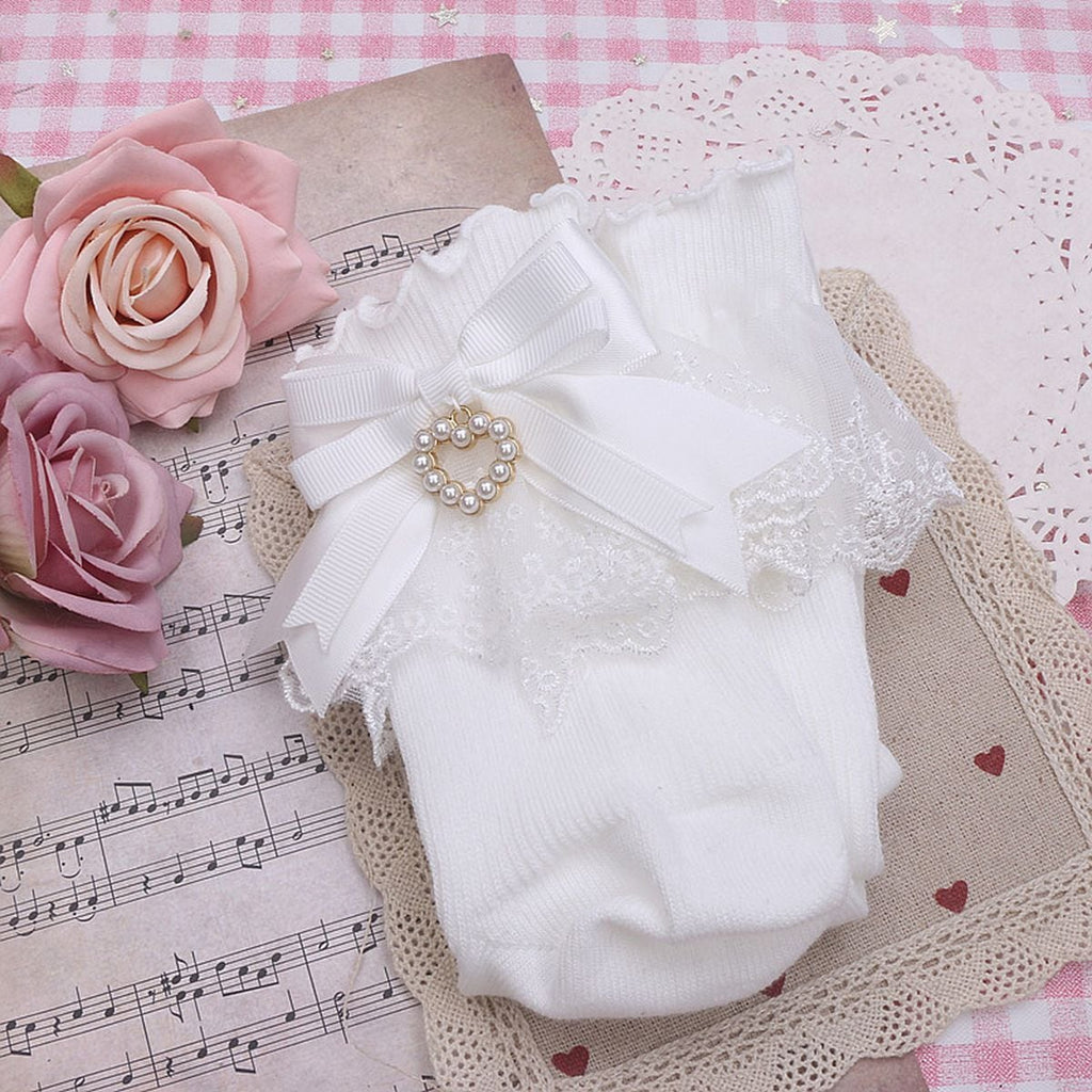 Heart Charm Socks with Back Ribbon