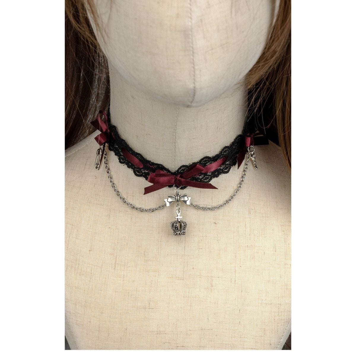 Crown Charm Ribbon Choker