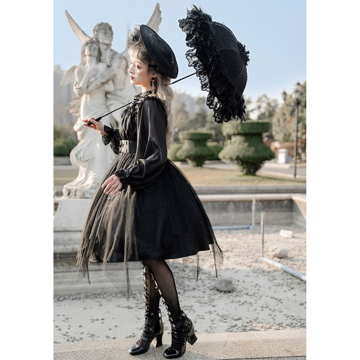 Gothic Off-Shoulder Double Belt Dress