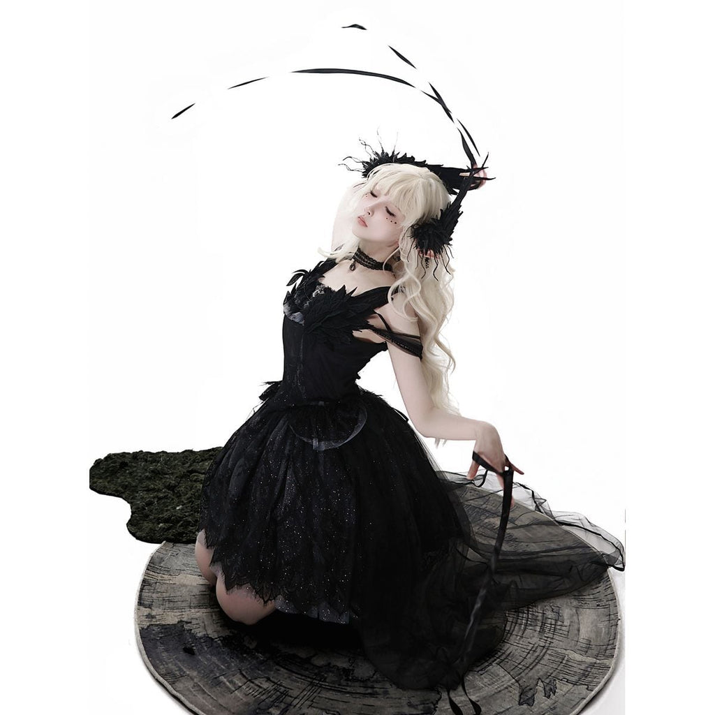 Elegant Gothic Lace Off-Shoulder Ensemble