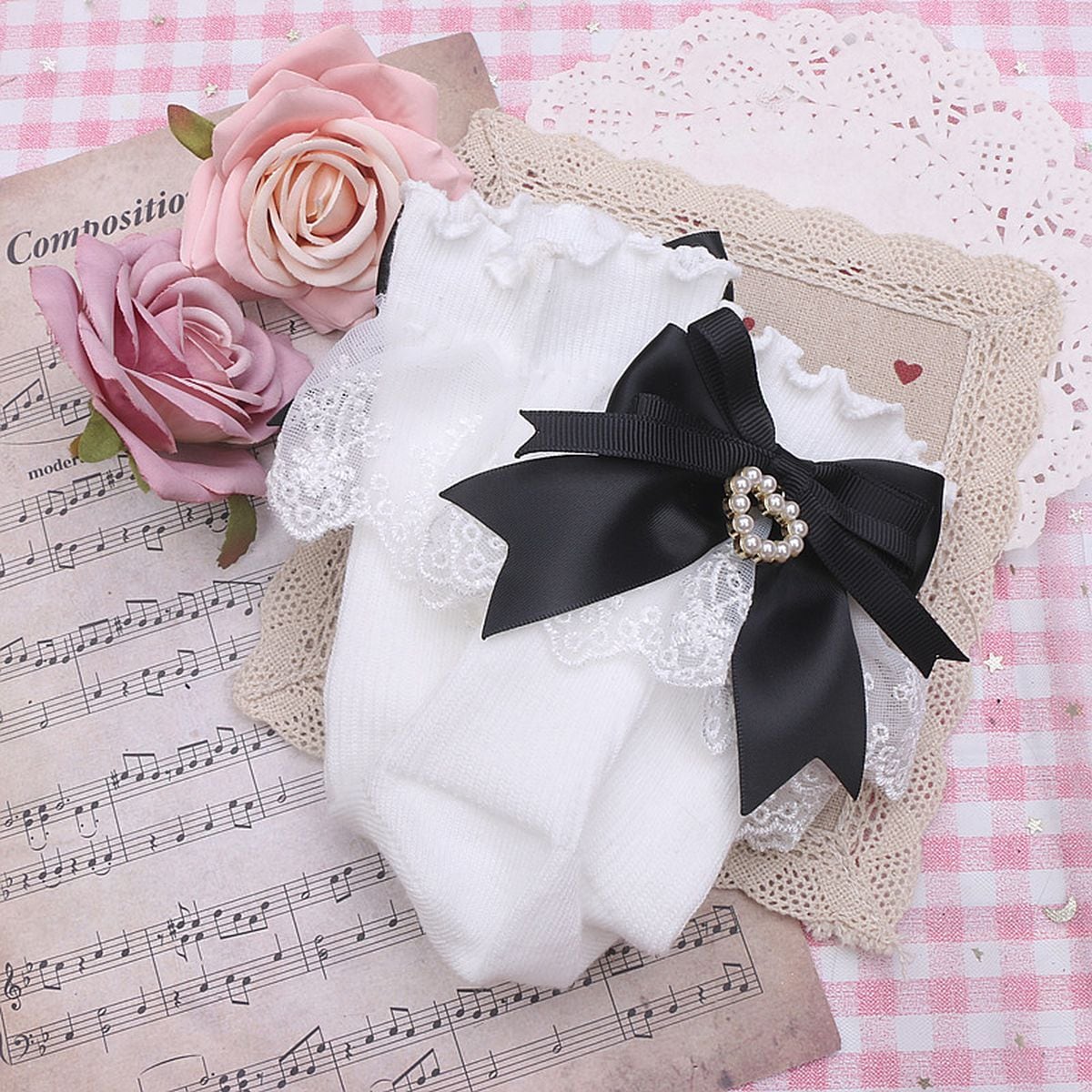 Heart Charm Ankle Socks with Back Bow